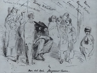 James Abbott McNeill Whistler RBA (American, 1834-1903), etching, The Title to the French Set, ‘Mon Viel Ami Seymour Haden’, unsigned, 12 x 16cm. Condition - stained